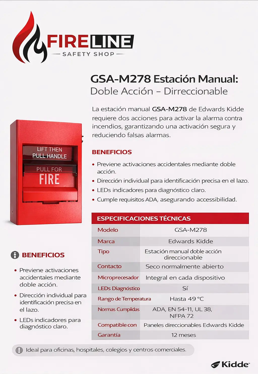 GSA-M278 Estación Manual: Doble Acción – Dirrecionable | Edwards Kidde Edwards Kidde