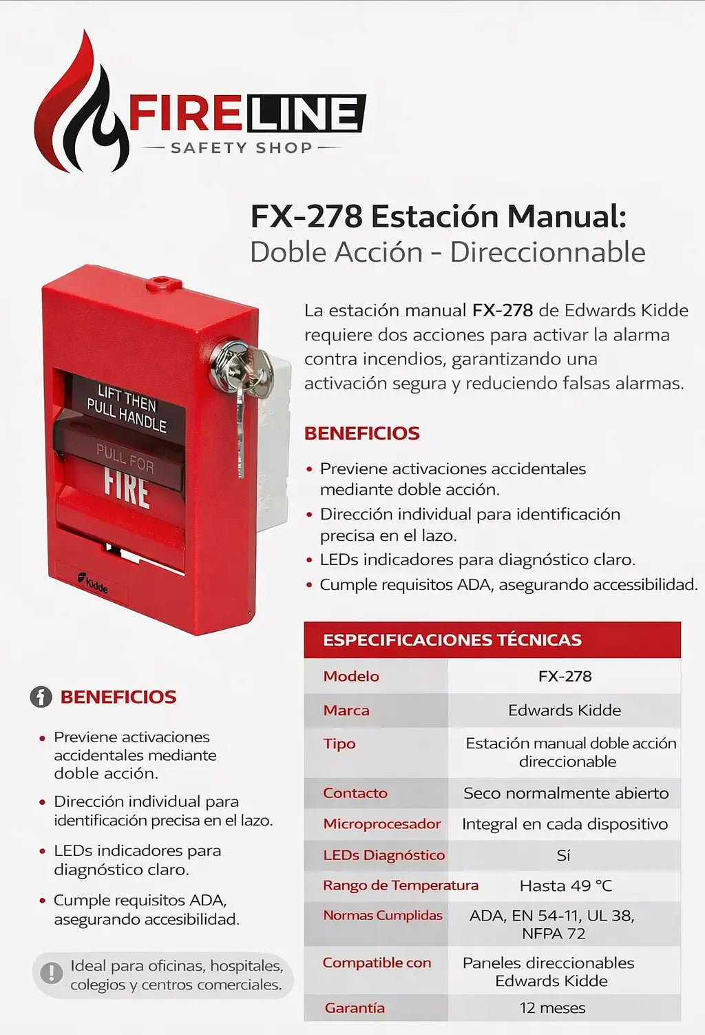 FX-278 Estación manual: Doble Acción – Direccionable | Edwards Kidde Edwards Kidde