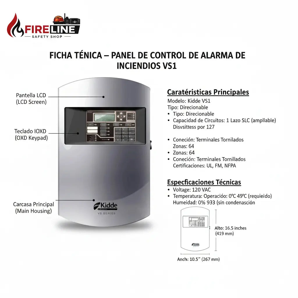 VS1-G-SP Panel central sistema de alarma contra incendios Edwards Kidde Edwards Kidde