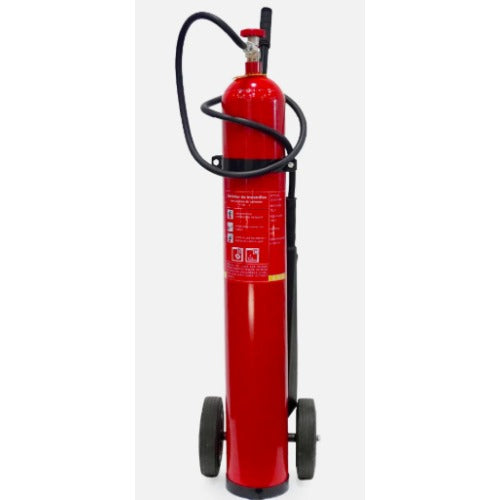Imagen referencial de extintor co₂ de acero 20 lb con carretilla